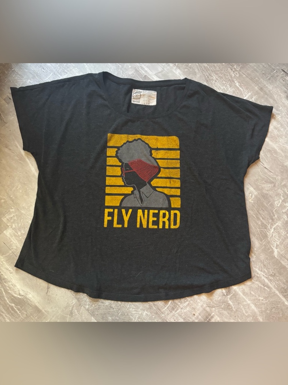 Fly Nerd Graphic Tee in Black with Yellow & Red Print